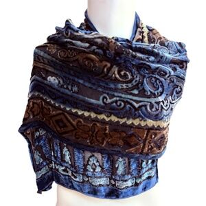 Sonia Rykiel Blue Velvet Burnout Paisley Scarf 🇫🇷 | Silk Blend Evening Shawl
